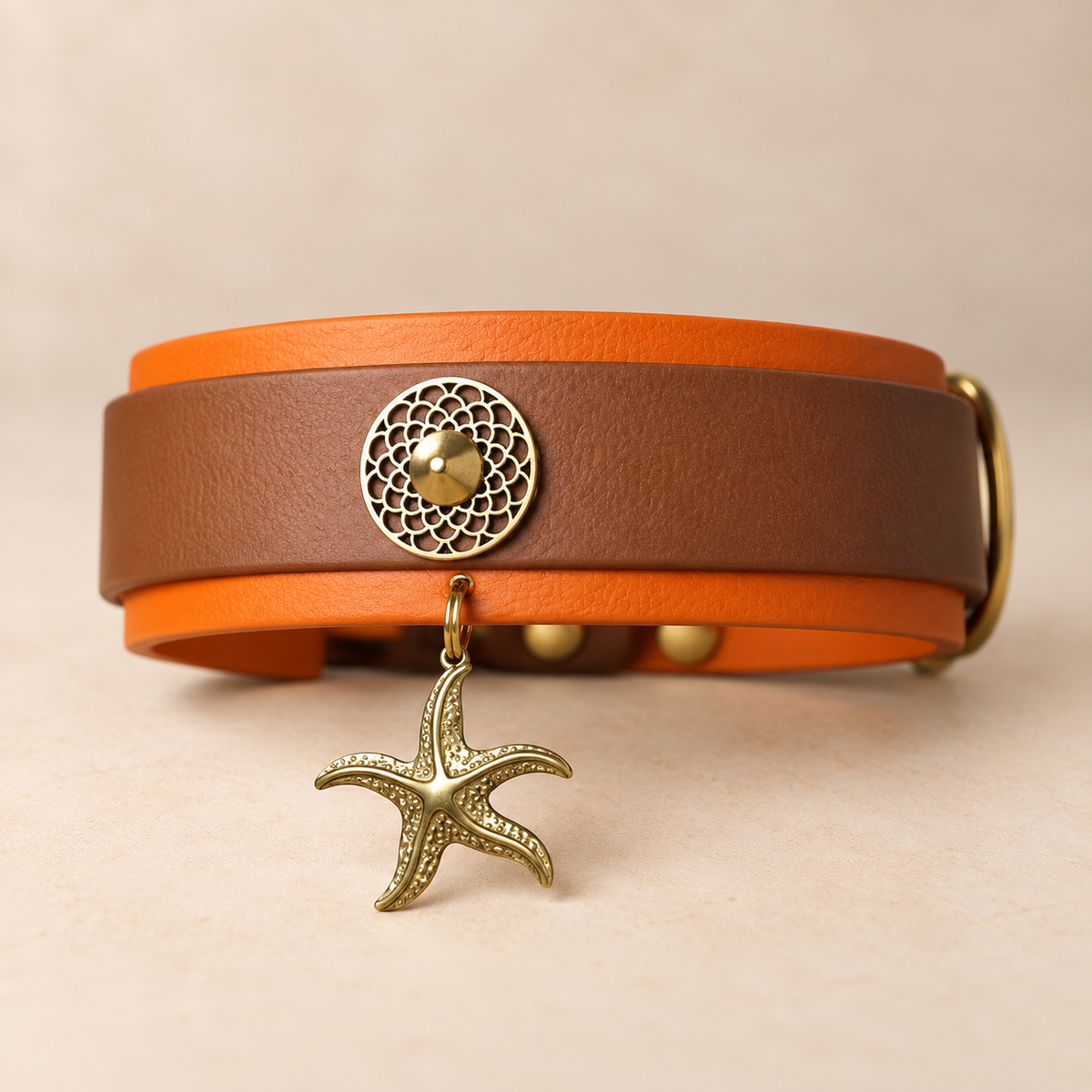 Medjini – Collier pour chien en Biothane® – Marron clair & Orange Butternut – L 45/55 cm