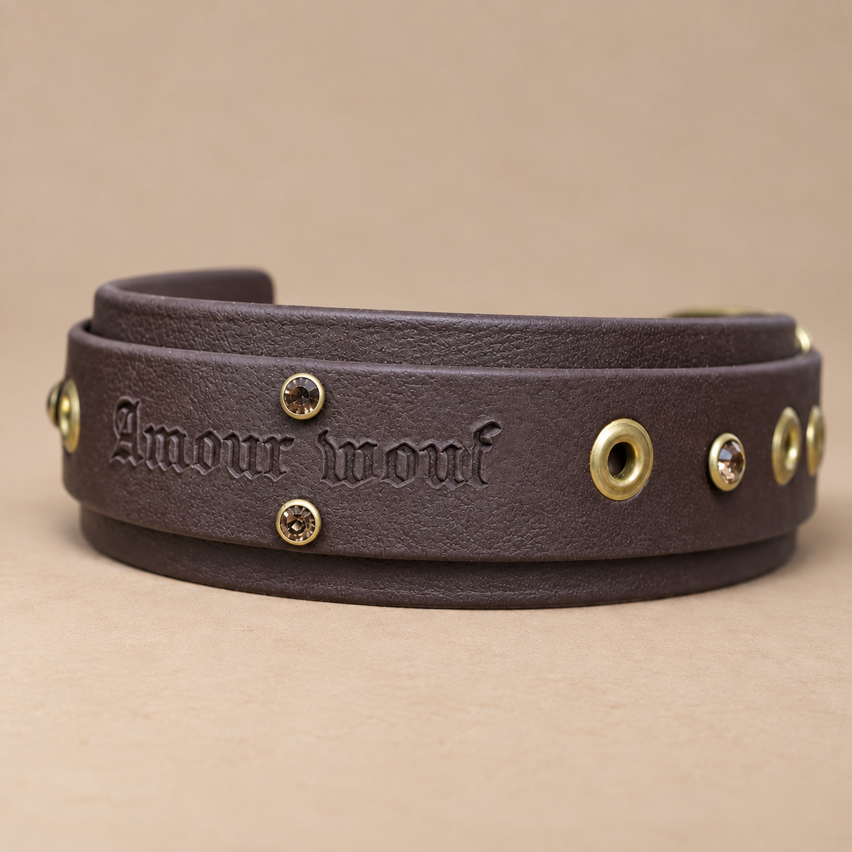 Amour Wouf – Collier pour chien en Biothane® – 38 mm – Marron foncé – M 35/45 cm