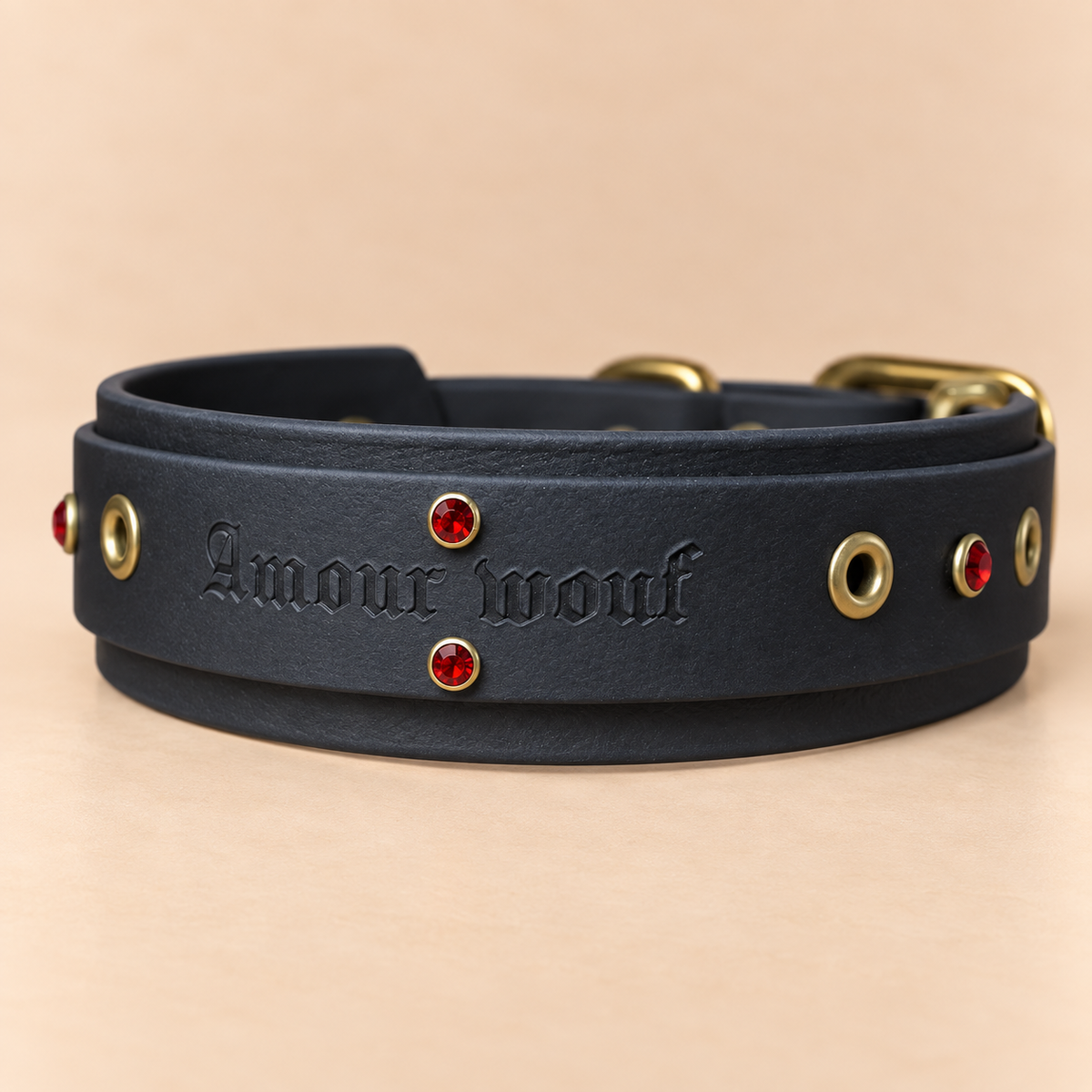 Amour Wouf – Collier pour chien en Biothane® – 38 mm – Noir – L 45/55 cm
